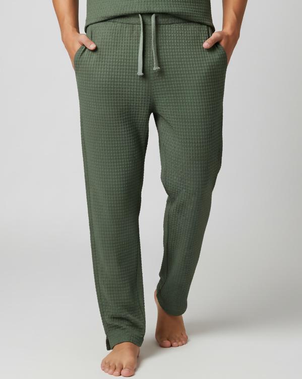 Premium Waffle Henley Elastic Waist Trouser for Men - Olive