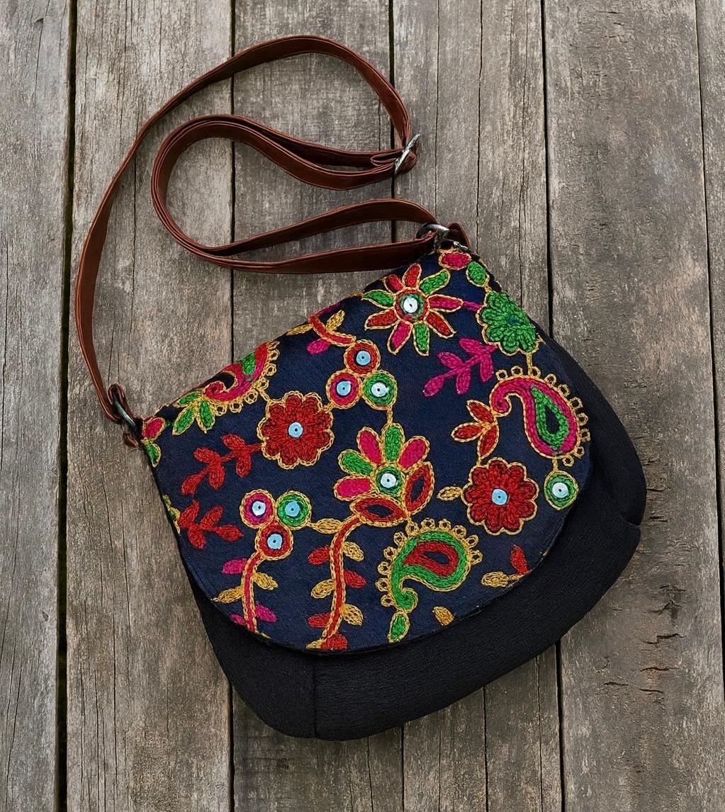 Stylish Embroidery Accent Lilja Crossbody Bag - Acadia