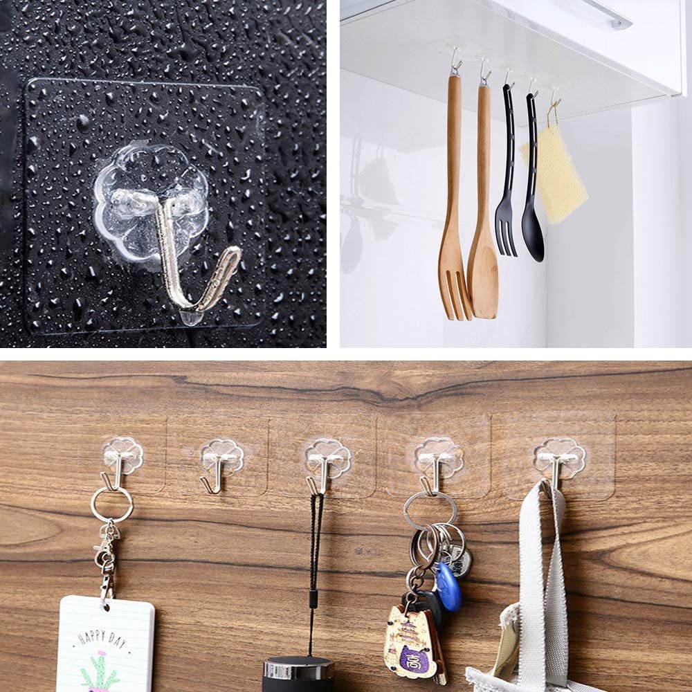 10 Pieces Adhesive Hooks Transparent Wall Hooks Waterproof Oilproof Self Adhesive Hooks Seamless Hanging Hook For Kitchen Bathroom
