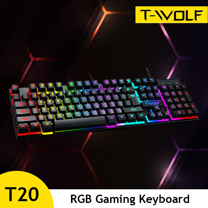 RGB Keyboard for Gaming TWolf T20 USB Wired Backlit Keyboard For Windows PC Laptop And Desktop Computers Budget Friendly And Durable Gaming Keyboard