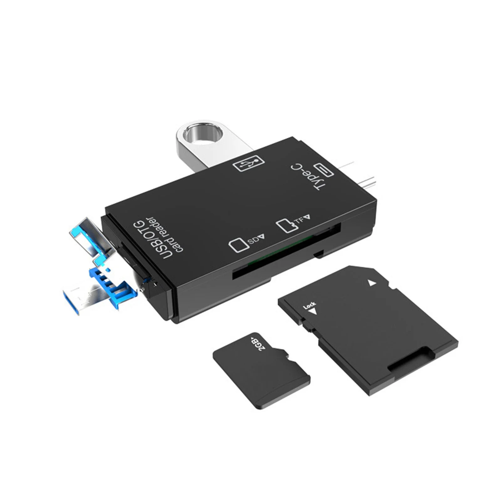 MultiFunctional 6 In 1 Otg Card Reader USB 2.0 Type-C/Type-B/TF/SD Memory Card Reader -Black