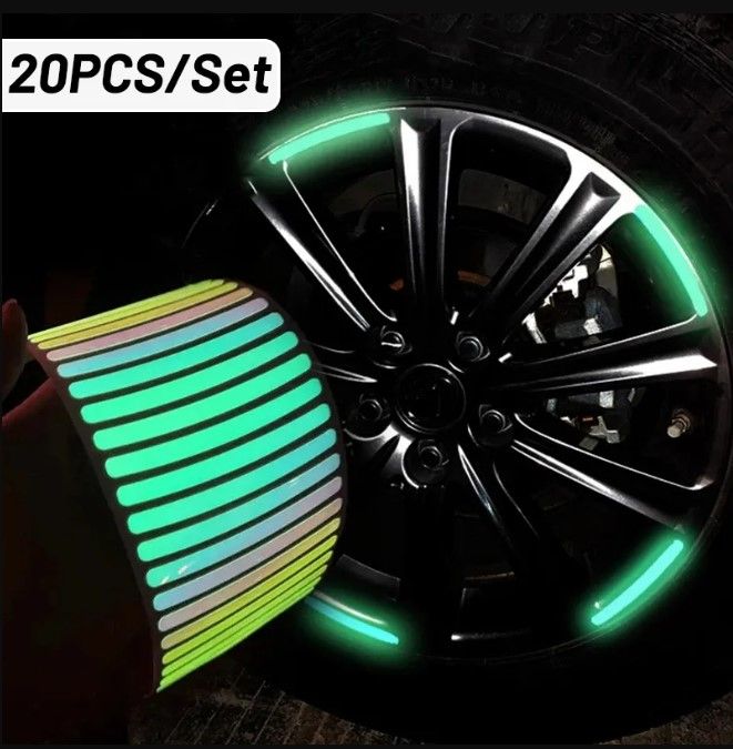 20Pcs Car Wheel Rim Reflective Decorative Strip Night Safety Warning Stickers Car Bike Tire Reflective Stickers Auto Decor Decals Accessories