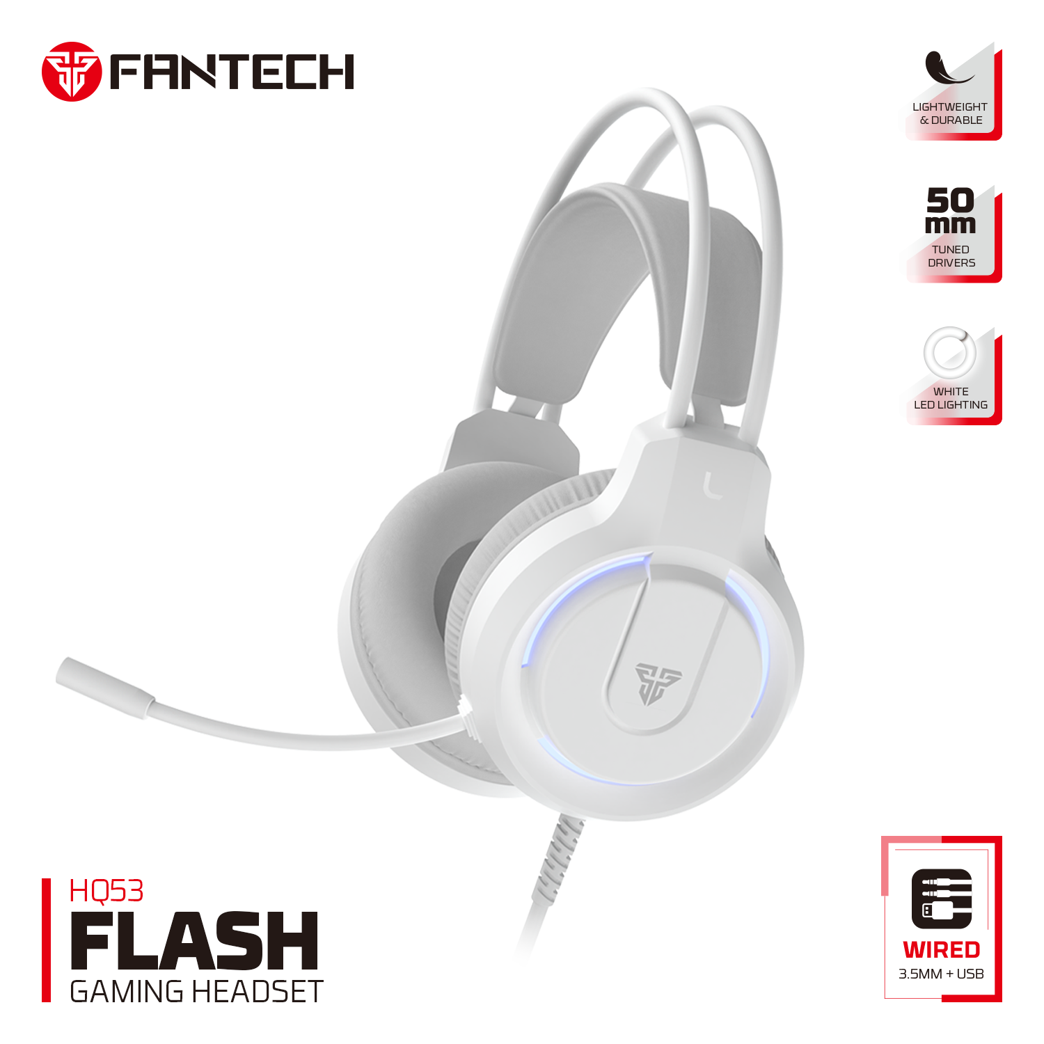 FANTECH HQ53 FLASH LIGHTWEIGHT WHITE ACCENT LIGHTING GAMING HEADSET SPACE EDITION