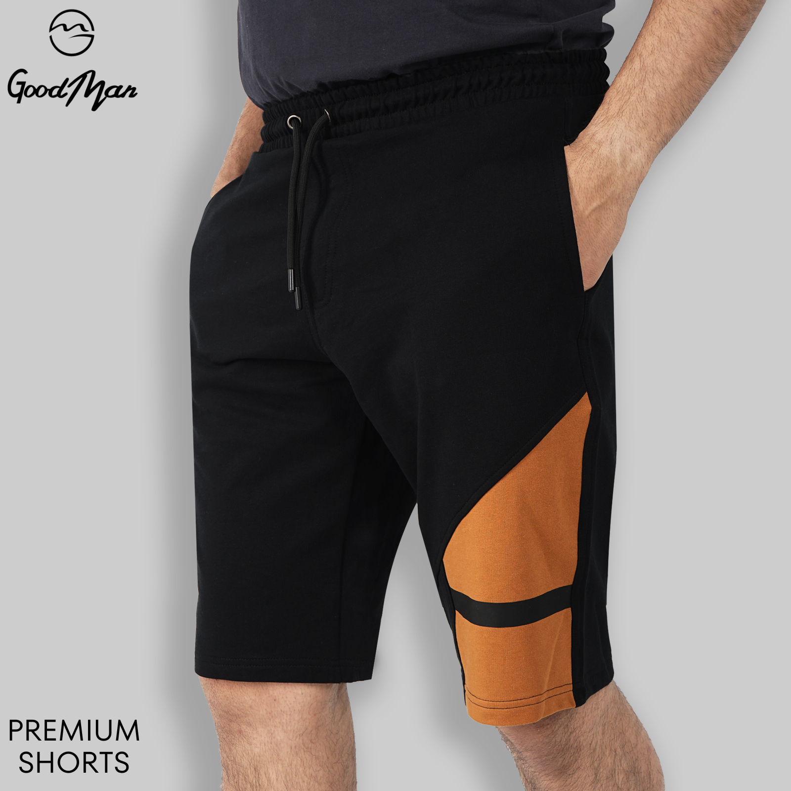 GoodMan Black Cotton Short Pant for Men