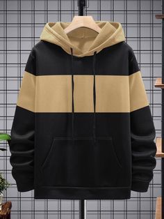 Two-Tone Mustard & Onyx Ribbed Colorblock Hoodie