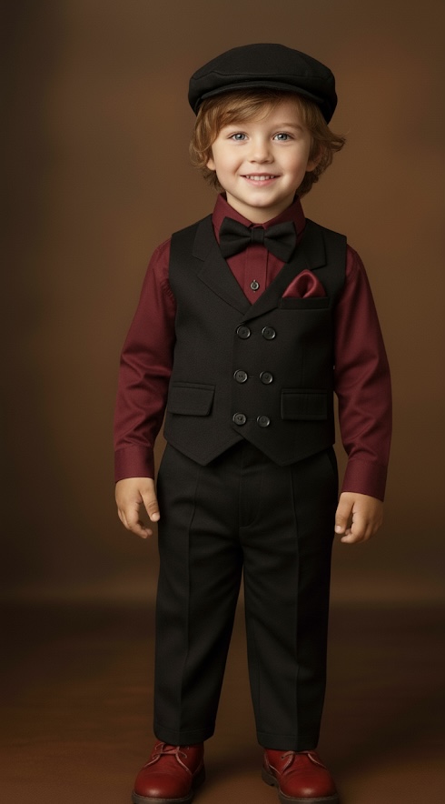 Baby Boys Maroon Check Half Suit Party Dress with White or Black Half Sleeve Shirt, Shorts, Tie & Cap – Kids Formal Outfit for Birthday, Wedding & Eid / Puja (6 Months to 7 Years)